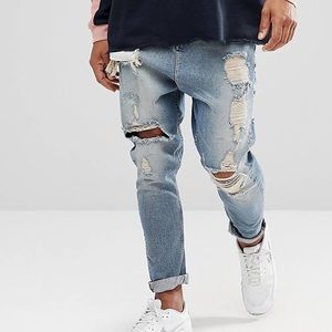 ASOS DESIGN Men’s Drop Crotch Jeans with rips NWT